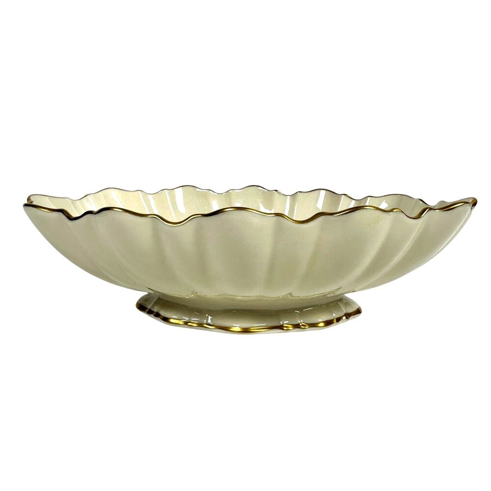 Lenox Symphony Oval Ivory Sculptured Footed 24K Gold Rim 11" x 7" Serving Bowl!